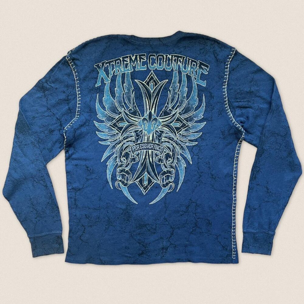 Henley Cross Crosses Perseverance Blue Long Sleeve Xtreme Couture Affliction 2XL